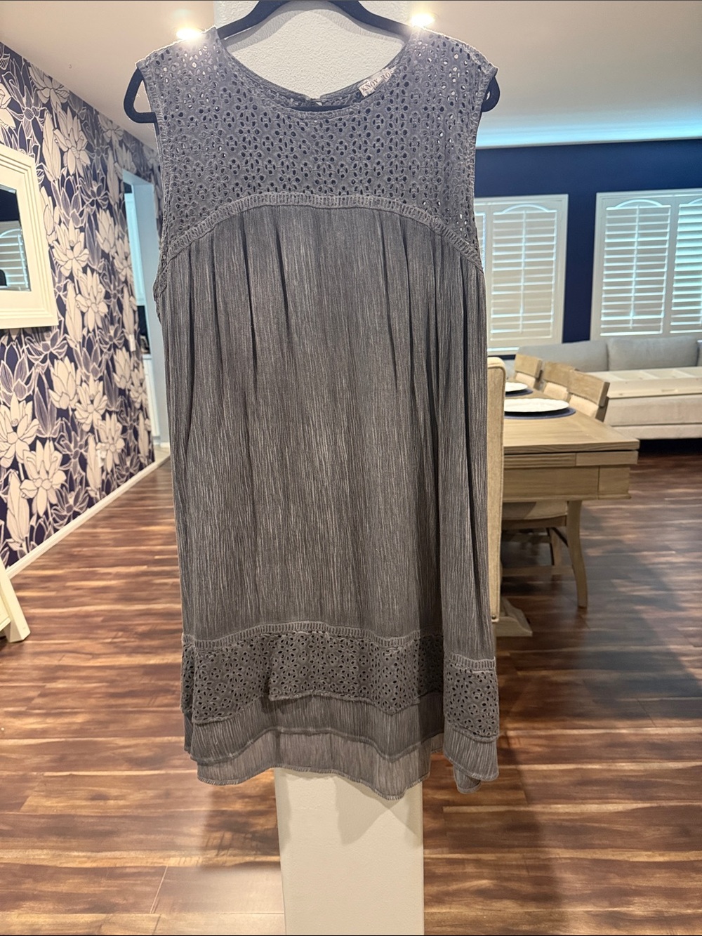 Knox Rose Gray Sleeveless Eyelet Midi Dress